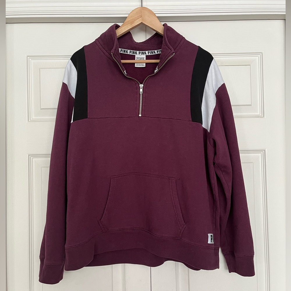 {PINK by Victoria's Secret} 1/4 Zip Pullover Sweatshirt in Maroon - Large